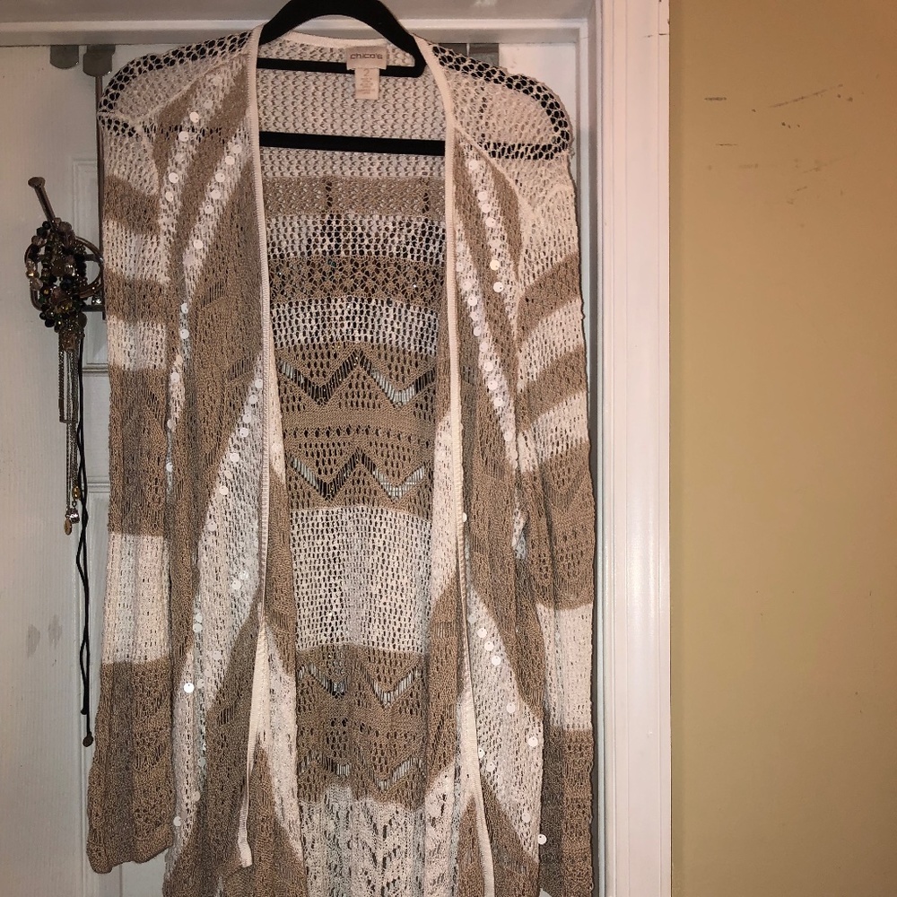 Chico's crochet waterfall duster cardigan